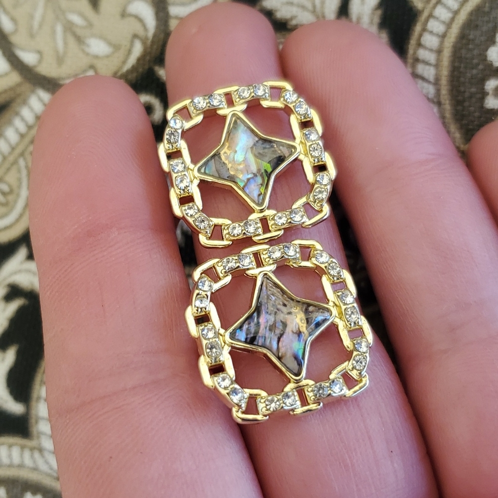 New Gold Wrapped Abalone Shell Stud Earrings.